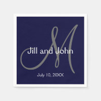 Monogram Bride Groom Date Wedding Paper Napkins