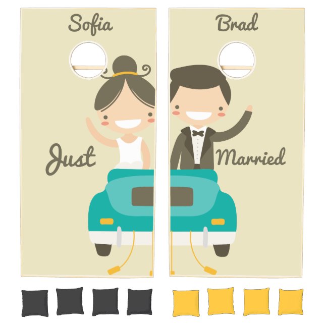 Monogram. Bride & Groom. Just Married. Wedding. Cornhole Set (Set)