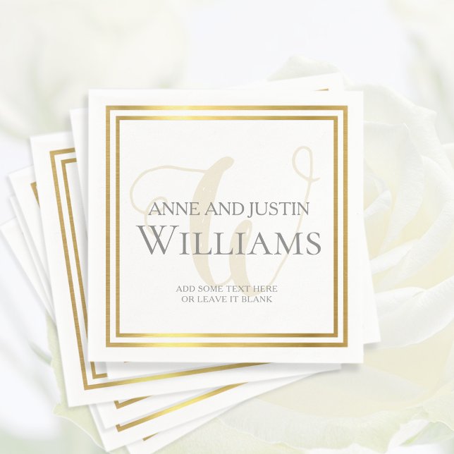 Monogram bride groom names surname white paper napkins (Creator Uploaded)