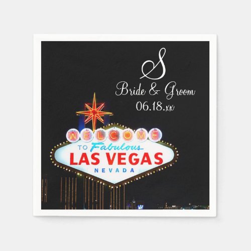 Monogram Bride Groom Wedding Las Vegas Sign Night  Napkins