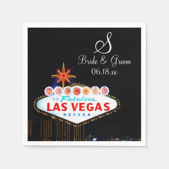 Monogram Bride Groom Wedding Las Vegas Sign Night  Napkins (Front)