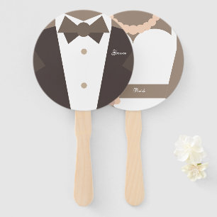 Monogram. Bride Wedding Gown & Groom Tuxedo Hand Fan