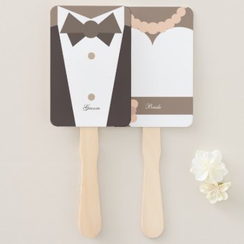 Monogram. Bride Wedding  Gown & Groom Tuxedo Hand Fan by produkto at Zazzle
