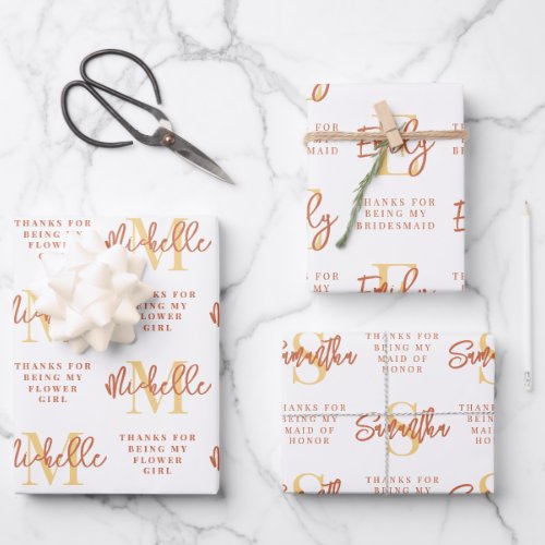 Monogram Bridesmaid Flower Girl Maid Honor Thanks Wrapping Paper Sheets