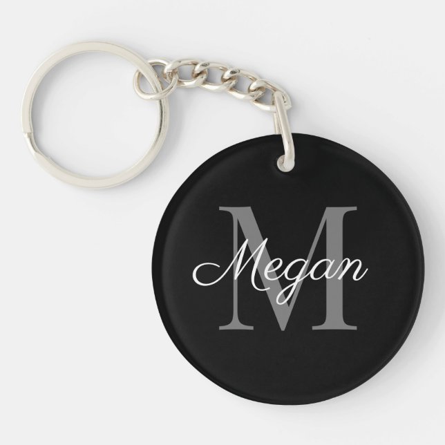 Monogram Bridesmaid Gift with Name Black Keychain (Front)