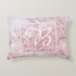 Monogram Bridesmaid Pale Pink Cherry Blossoms Accent Pillow at Zazzle