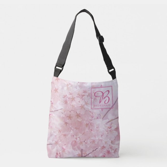 Monogram Bridesmaid Pale Pink Cherry Blossoms Crossbody Bag (Front)