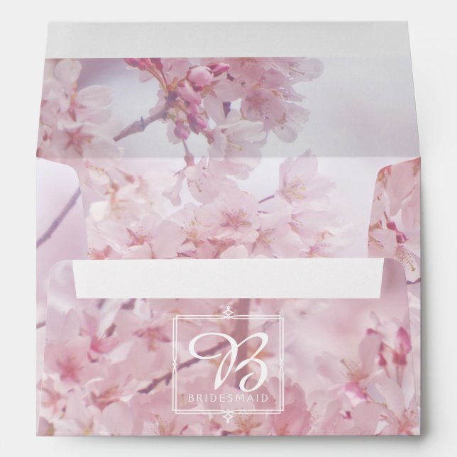 Monogram Bridesmaid Pale Pink Cherry Blossoms Envelope (Back (Bottom))