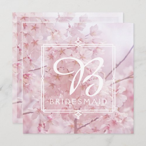 Monogram Bridesmaid Pale Pink Cherry Blossoms Invitation