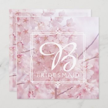 Monogram Bridesmaid Pale Pink Cherry Blossoms Invitation by BeverlyClaire at Zazzle