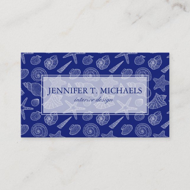 Monogram Bright Blue Shell Pattern Business Card (Front)