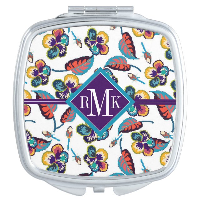 Monogram | Bright Hibiscus Pattern Compact Mirror (Front)