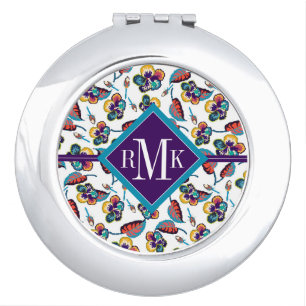 Monogram   Bright Hibiscus Pattern Compact Mirror