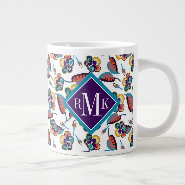 Monogram | Bright Hibiscus Pattern Giant Coffee Mug (Right)