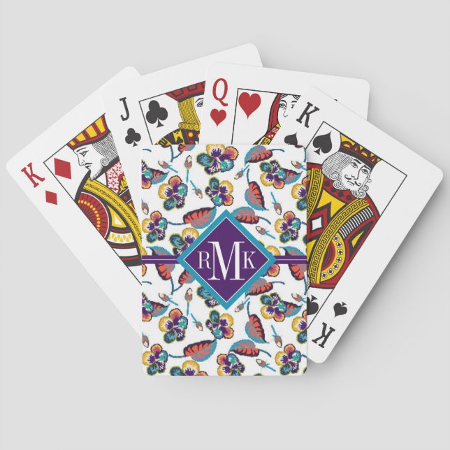 Monogram | Bright Hibiscus Pattern Poker Cards (Back)