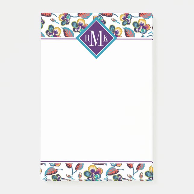Monogram | Bright Hibiscus Pattern Post-it Notes (Front)