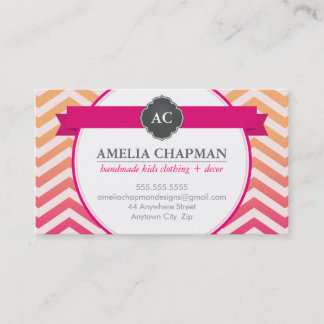 MONOGRAM bright ombre chevron pattern pink orange Business Card