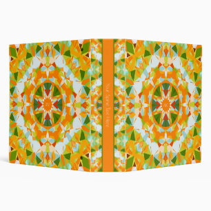 Monogram Bright Orange Green Star Back to School 3 Ring Binder