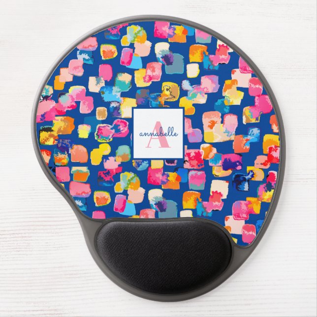 Monogram Bright Painted Abstract Personalized iPad Gel Mouse Pad (Front)