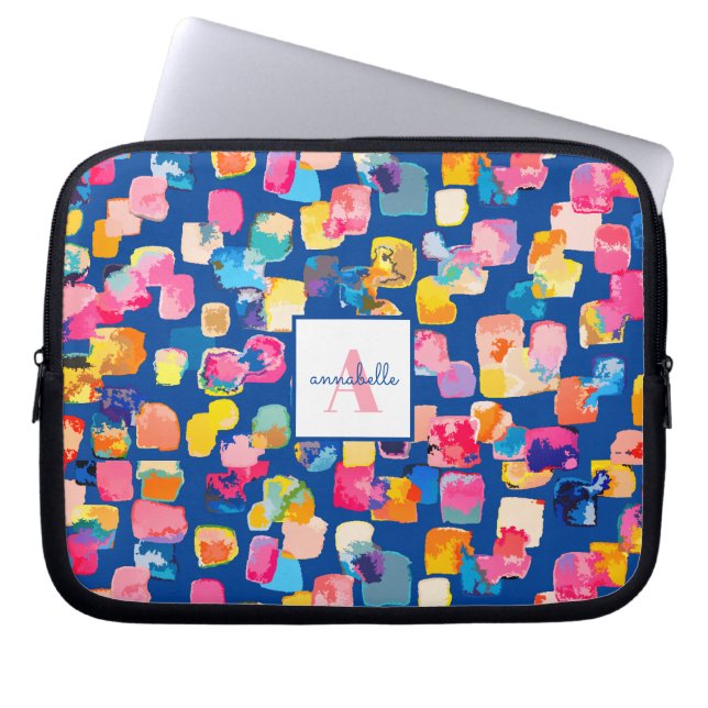 Monogram Bright Painted Abstract Personalized Laptop Sleeve (Front)