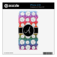 Monogram bright rainbow glitter volleyballs skin for the iPhone 4S