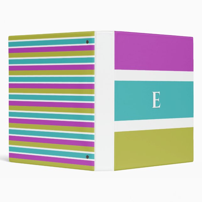 Monogram Bright Stripe Pattern Trendy Modern 3 Ring Binder (Background)