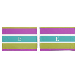 Monogram Bright Striped Reversible Personalised Pillow Case
