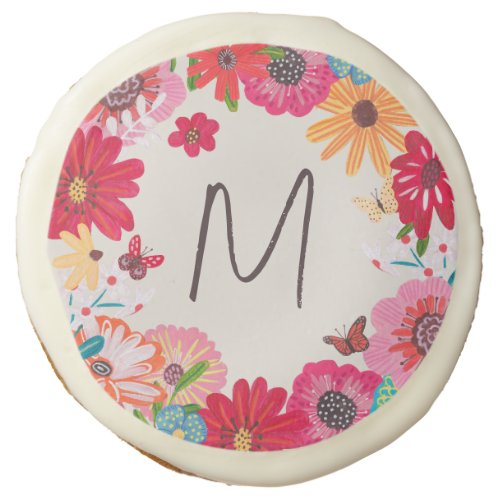 Monogram Bright Wildflower Bridal Shower Sugar Cookie