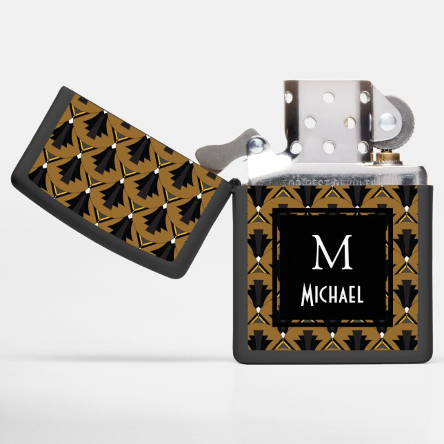 Monogram - Bronze and Black Art Deco 1920s Pattern Zippo Lighter (Opened)