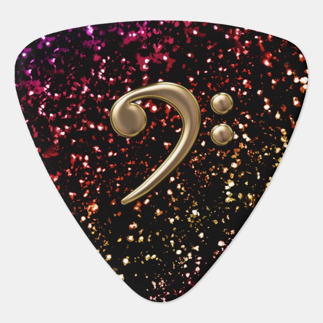 Monogram Bronze Bass Clef Dark Glitter Guitar Pick (Front)