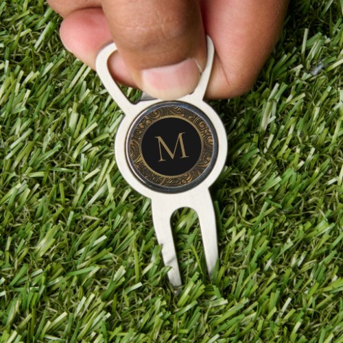 Monogram Bronze Leaves Golf Ball Marker Divot Tool