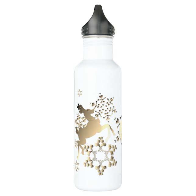 Monogram Bronze-like Dancing Reindeer & Snowflakes Stainless Steel Water Bottle (Left)