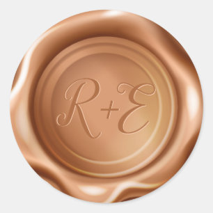 Monogram Bronze Wax Seal Wedding Stickers