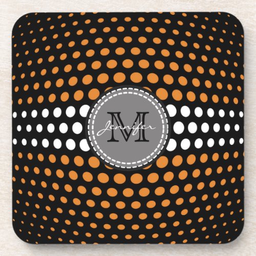 Monogram Bronze  White Polka Dots Pattern Coaster