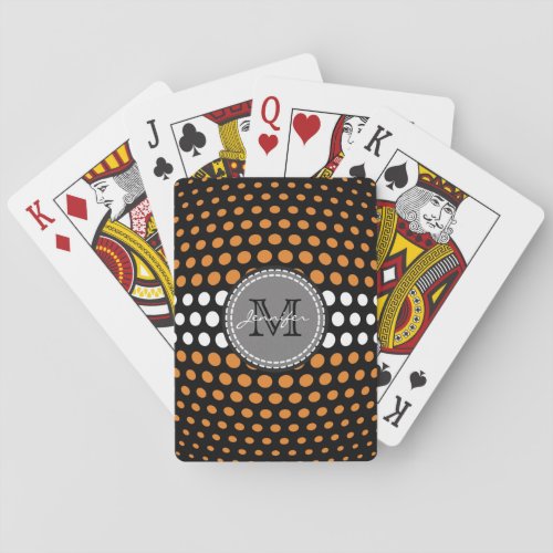 Monogram Bronze  White Polka Dots Pattern Poker Cards