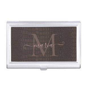 Monogram Brown Alligator Texture Print Business Card Case