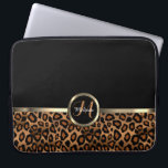 Monogram Brown and Black Leopard with Gold Accents Laptop Sleeve<br><div class="desc">Electronic Laptop Sleeve. Featuring a Brown and Black Leopard Animal Print with Gold Accents with monogram letter and name ready for you to personalize. ⭐This Product is 100% Customizable. *****Click on CUSTOMIZE BUTTON to add, delete, move, resize, changed around, rotate, etc... any of the graphics or text or use the...</div>