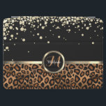 Monogram Brown and Black Leopard with Gold Diamond iPad Air Cover<br><div class="desc">Electronic iPad Cover. Featuring a Brown and Black Leopard Animal Print with Gold Accents and Diamonds with monogram letter and name ready for you to personalize. ✔Note: Not all template areas need changed. 📌If you need further customization, please click the "Click to Customize further" or "Customize or Edit Design"button and...</div>