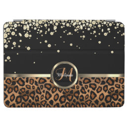 Monogram Brown and Black Leopard with Gold Diamond iPad Air Cover