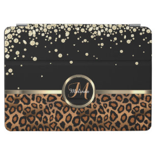 Monogram Brown and Black Leopard with Gold Diamond iPad Air Cover