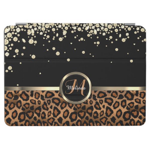 Monogram Brown and Black Leopard with Gold Diamond iPad Air Cover