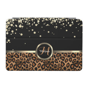 Monogram Brown and Black Leopard with Gold Diamond iPad Mini Cover