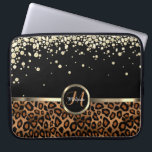 Monogram Brown and Black Leopard with Gold Diamond Laptop Sleeve<br><div class="desc">Electronic Laptop Sleeve. Featuring a Brown and Black Leopard Animal Print with Gold Accents and Diamonds with monogram letter and name ready for you to personalize. ⭐This Product is 100% Customizable. *****Click on CUSTOMIZE BUTTON to add, delete, move, resize, changed around, rotate, etc... any of the graphics or text or...</div>