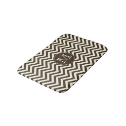 Monogram Brown and Cream Chevron Bath Mat | Zazzle