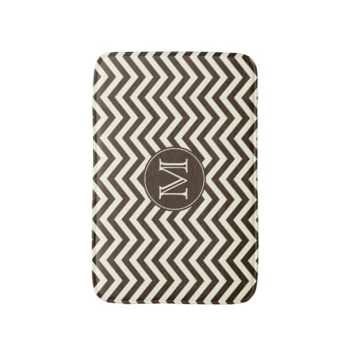 Monogram Brown and Cream Chevron Bath Mat | Zazzle