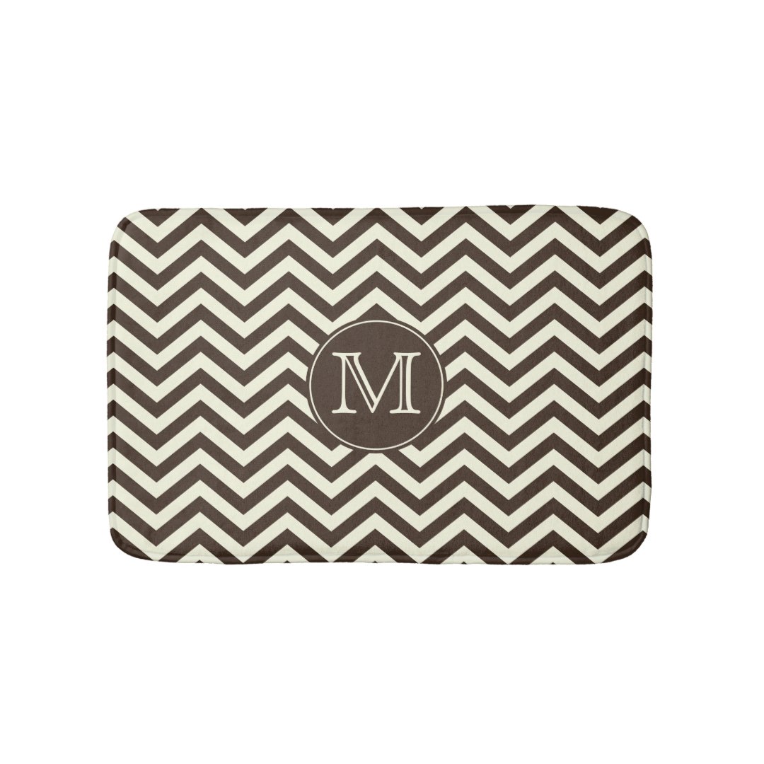 Monogram Brown and Cream Chevron Bath Mat | Zazzle