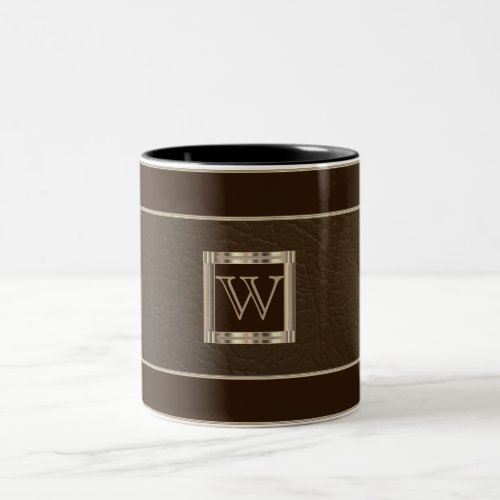 Monogram Brown and Gold on Faux Leather Two_Tone Coffee Mug