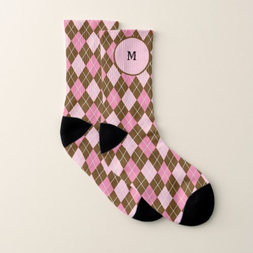 Monogram Brown and two_tone Pink Argyle pattern Socks