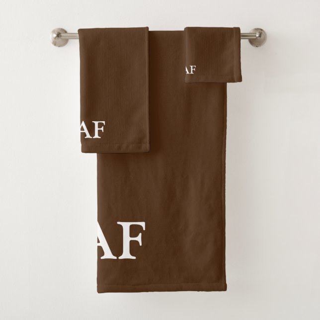 Monogram Brown and White Block Font  Bath Towel Set (Insitu)