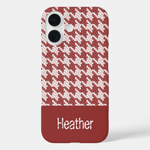 Monogram brown and white houndstooth pattern iPhone 16 case